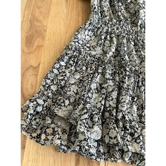 Misa One Shoulder Ruffle Mini Dress Floral Black Ivory Size Medium Josefine - Picture 3 of 10